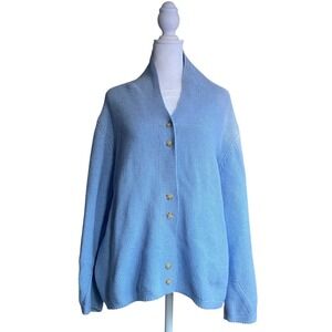 Poetry Organic Cotton Textured Knit Button Front Blue Cardigan Sweater‎ 16 Femme
